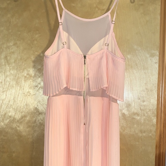 Sheer Coral Pleated Halter Dress - Picture 6 of 9